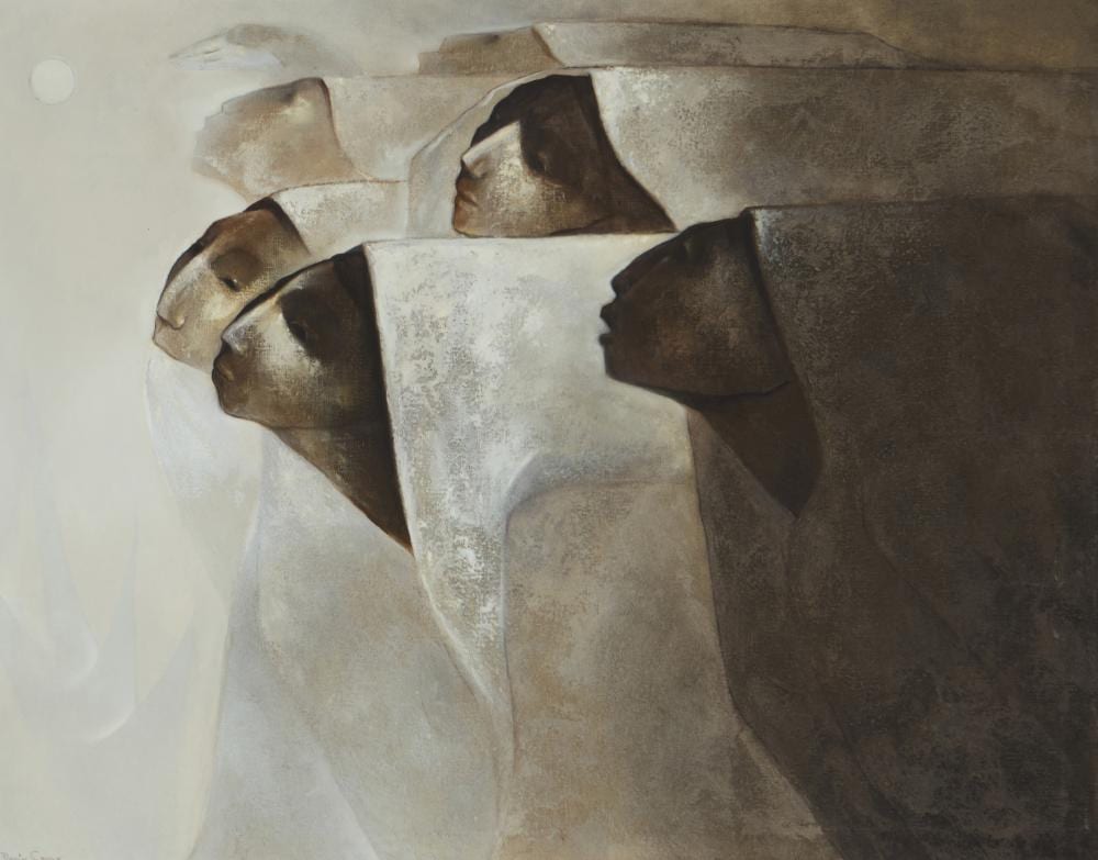 Mario Lopez Cano comparable auction result: mario lopez cano b 1928 mexican figures in hooded cloaks