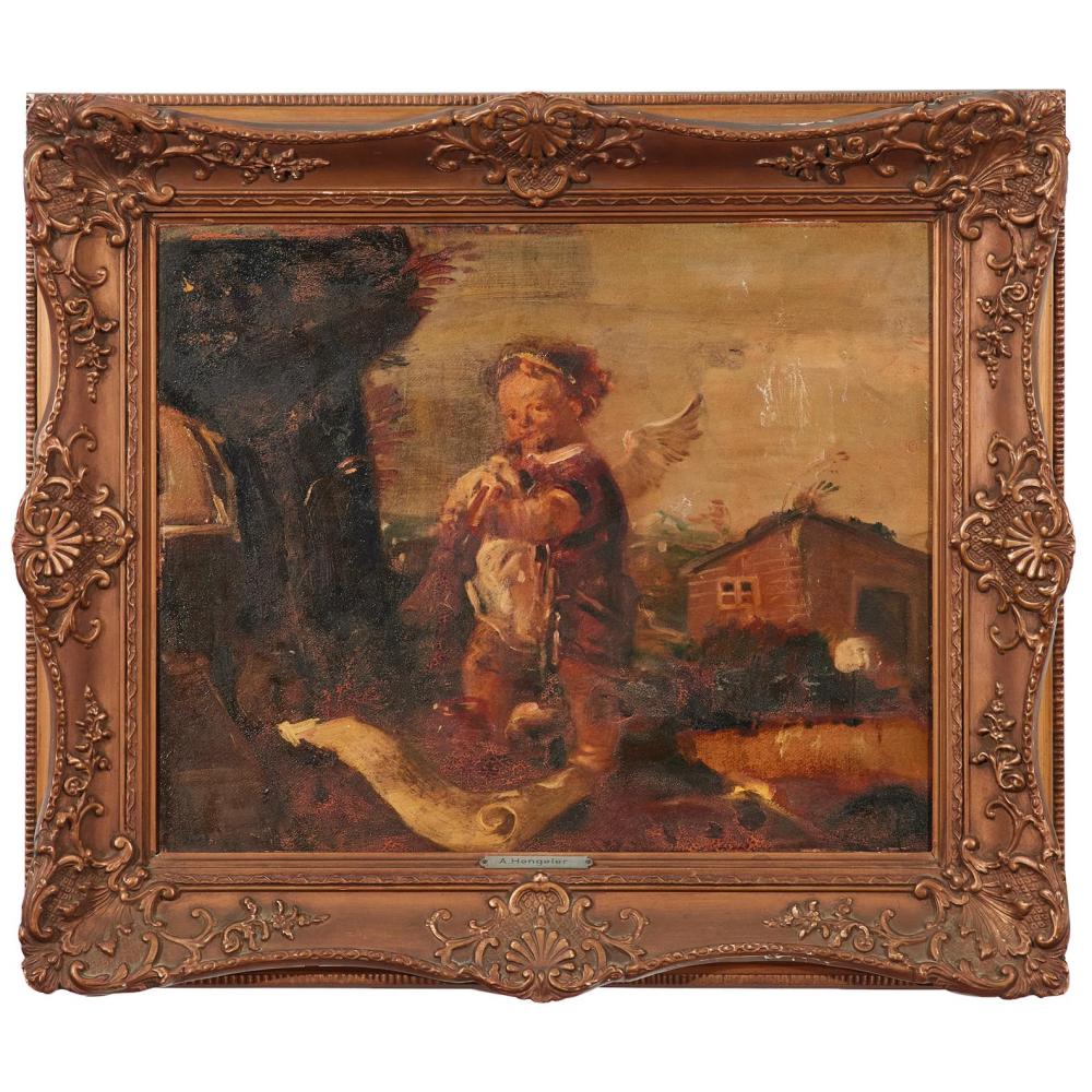 Adolf Hengeler comparable auction result: adolf hengeler german 1863 1927 cherub with lute oil on board 35 x 42 5cm 47 5 x 55 5cm framed