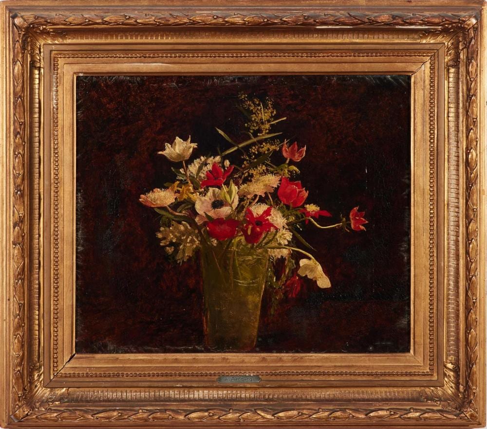Wilhelm Amberg comparable auction result: wilhelm amberg german 1822 1899 still life of flowers oil on board 38 x 45cm 58 x 66cm framed