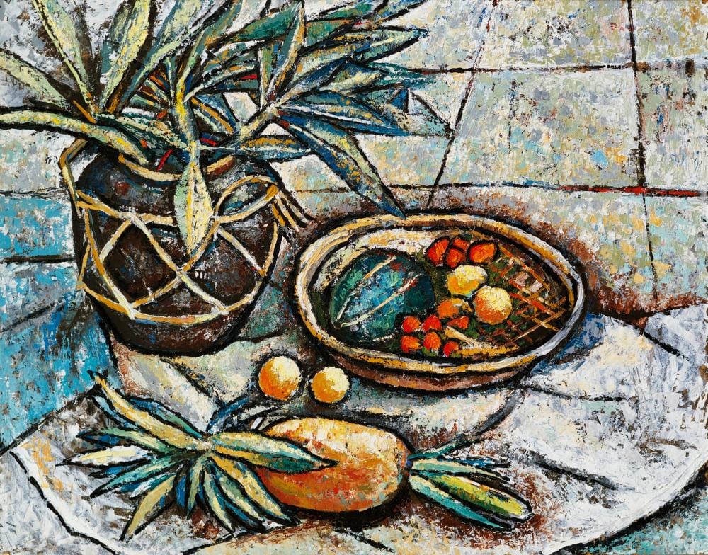 Damrong Wong-Uparaj comparable auction result: damrong wong uparaj 1936 2002 fruit and flowers oil on board 97 2 x 125