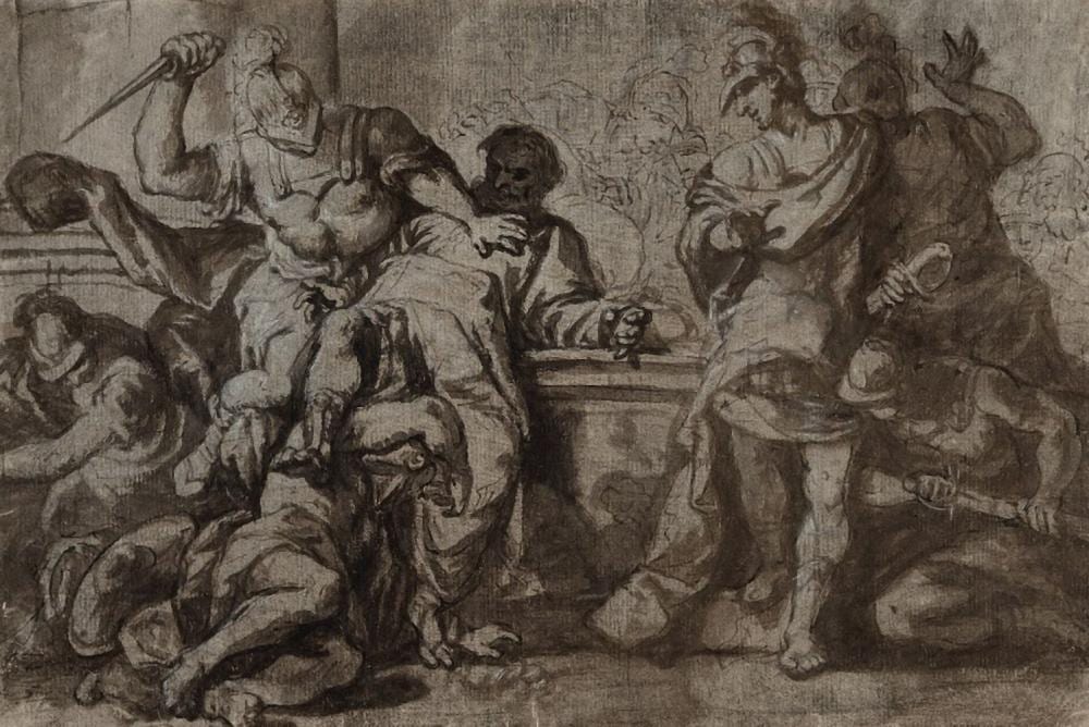 Marco Marcola comparable auction result: marco marcola italian c 1740 1793 an interior scene with battling soldiers in classical dress