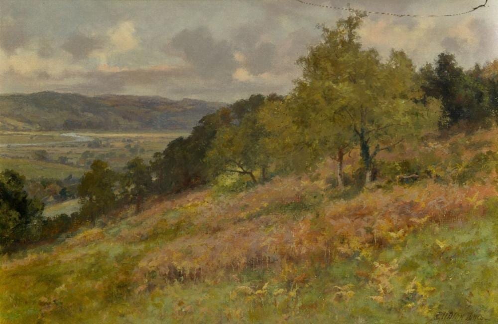 Josiah Clinton Jones comparable auction result: josiah clinton jones british 1848 1936 view of a hillside with a valley below oil on canvas