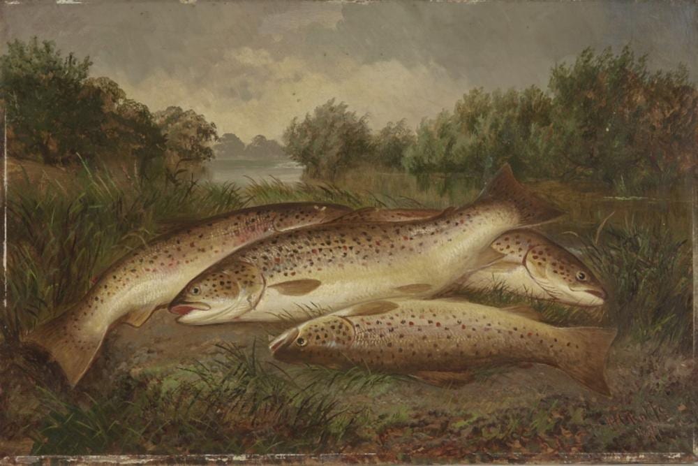 Henry Leonidas Rolfe comparable auction result: henry leonidas rolfe british 1823 1881 a day s catch on a riverbank oil on canvas signed an