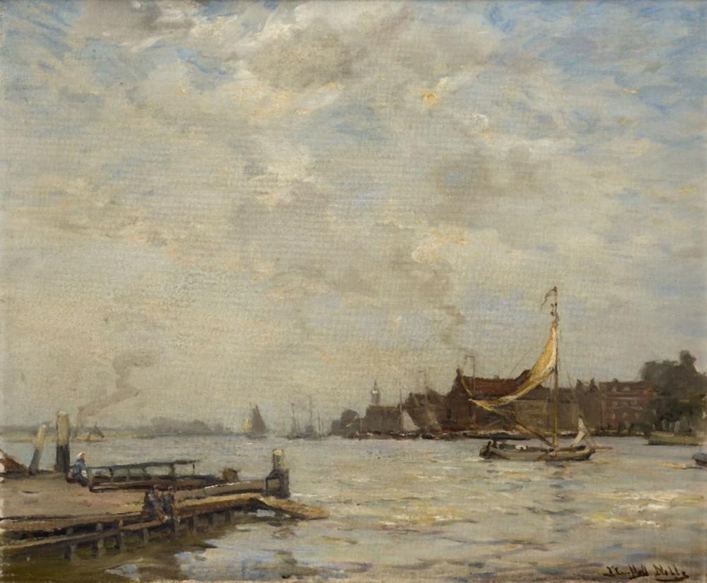 James Campbell Noble comparable auction result: james campbell noble rsa scottish 1846 1913 river scene with figures sitting on the quay o