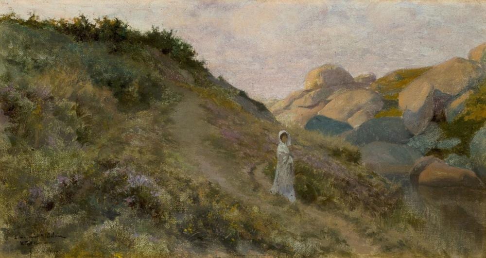 René Lelong comparable auction result: ren lelong french 1871 1938 study of a lady dressed in white standing in a rocky landscape