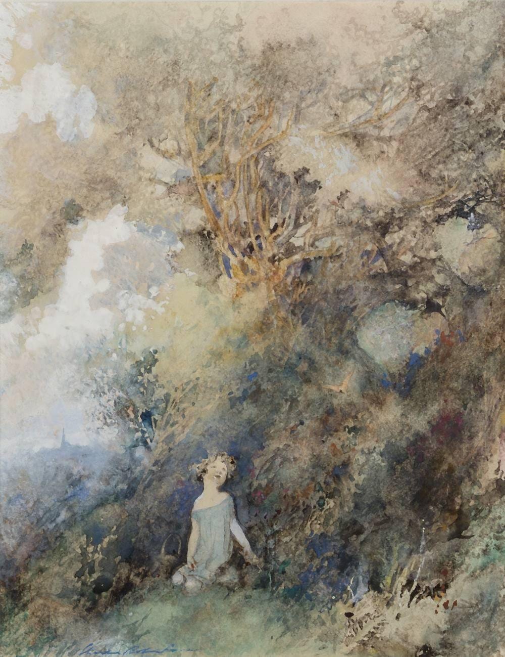 Charles Robinson comparable auction result: charles robinson british 1870 1937 landscape with a child seated in a woodland glade waterco