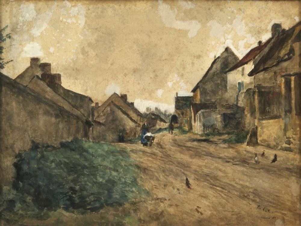 Siebe Johannes ten Cate comparable auction result: siebe johannes ten cate dutch 1858 1908 figure pushing a wheelbarrow on a village path water