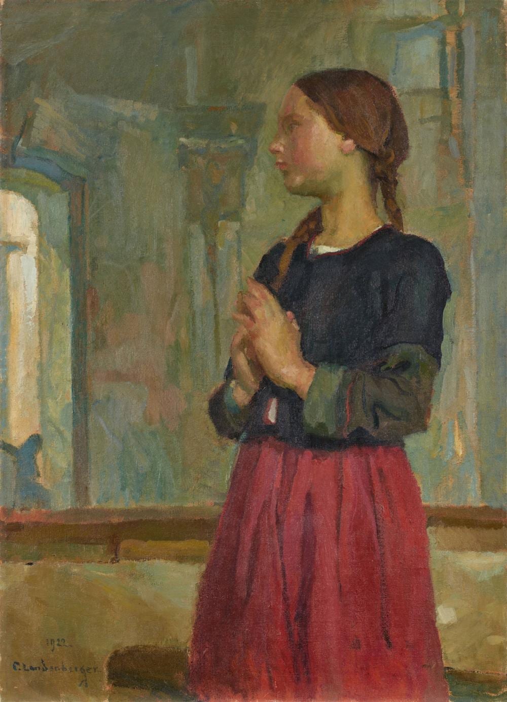 Christian Adam Landenberger comparable auction result: christian landenberger betendes m dchen 1922