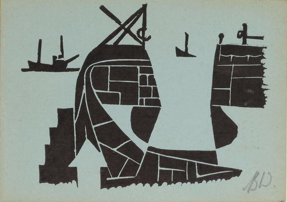 Bryan Wynter comparable auction result: bryan wynter cornish harbour with fishing boats