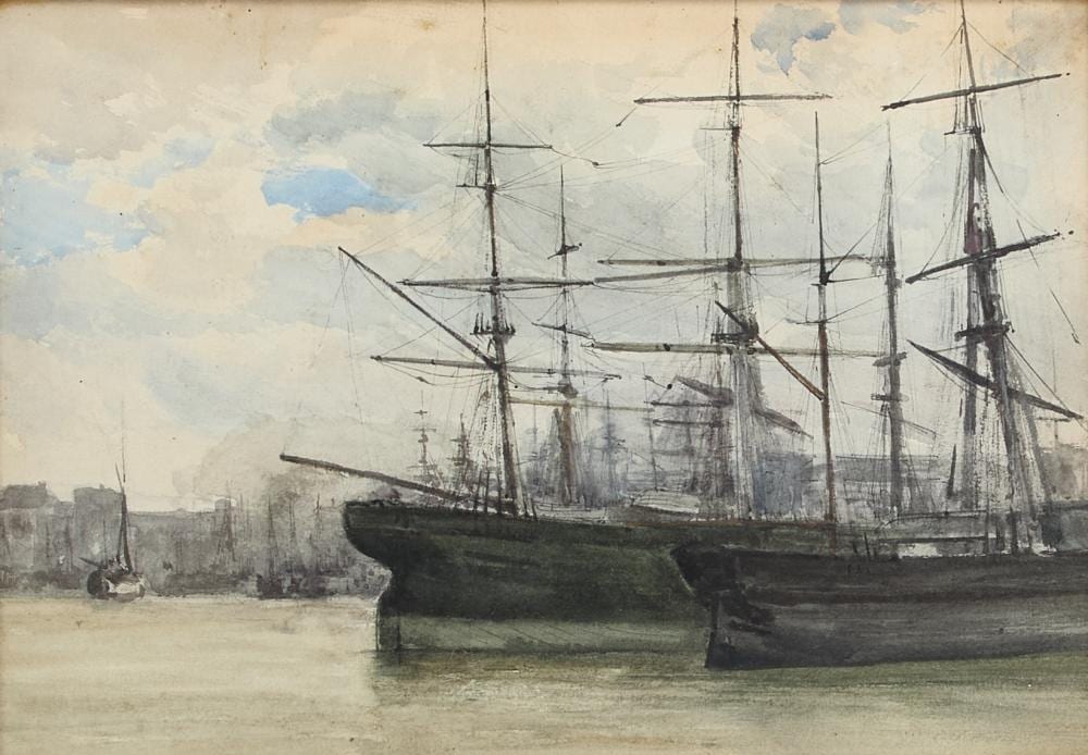 jules lessore french 1849 1892 tall ships at rouen · Elstob Auctioneers · 2024-11-14 Jules Lessore comparable auction result: jules lessore french 1849 1892 tall ships at rouen