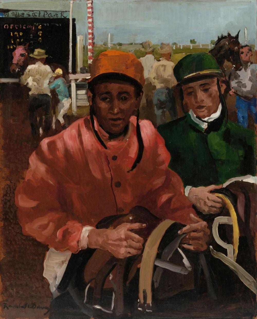 Randall Davey comparable auction result: randall davey 1887 1964 jockeys leaving the track raton 32 x 26 in 81 3 x 66 cm painted in 1959