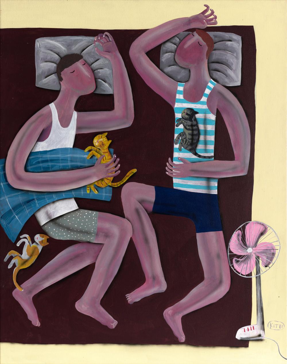 Kitti Narod comparable auction result: kitti narod b 1976 five in bed acrylic on canvas 90 x 70 cm 35 3 8 x