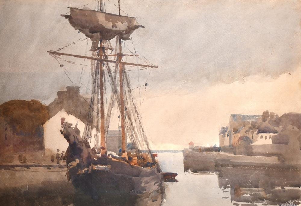 Alfred James Collister comparable auction result: alfred james collister 1869 1964 ship in a harbour signed 13 x 19 33 x 48cm and another by the same