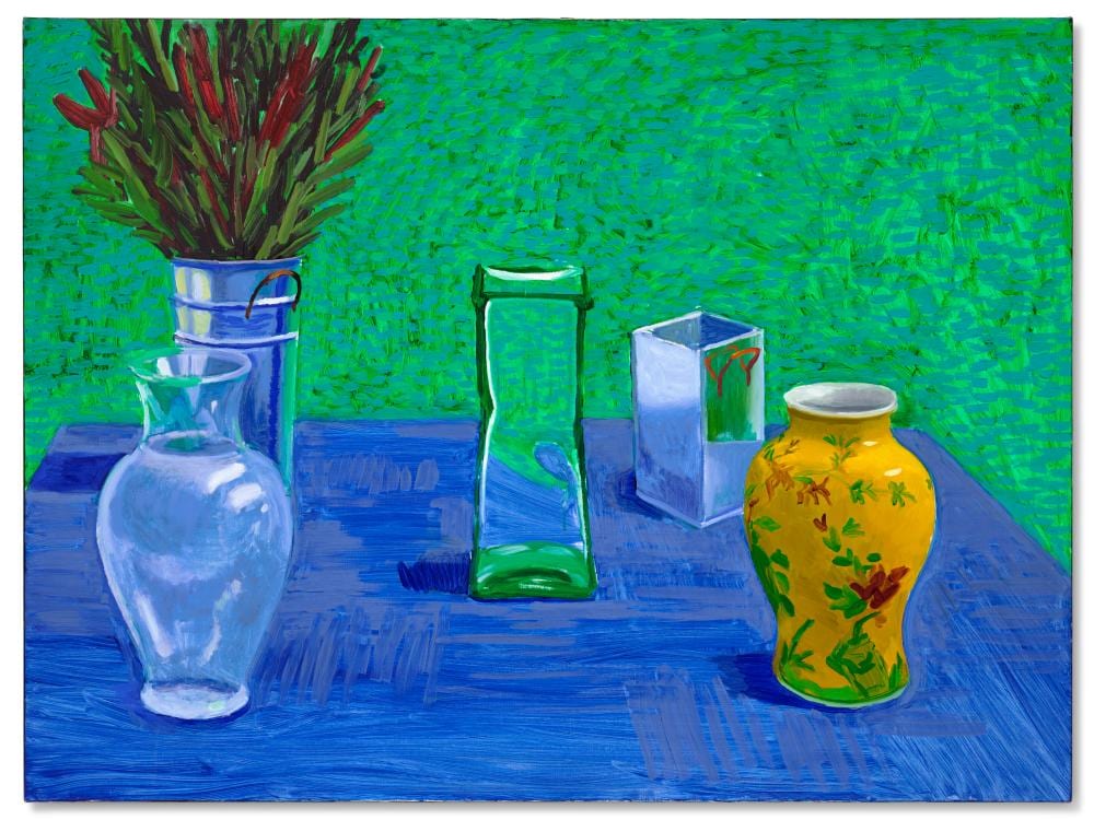 David Hockney (B. 1937). Four Empty Vases. oil on canvas 35 ¾ x 47 ¾ in. (9 comparable sale