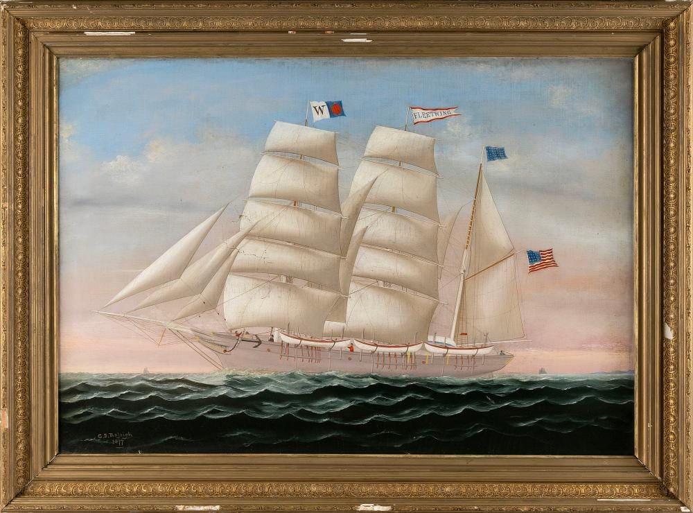 Charles Sidney Raleigh comparable auction result: charles sidney raleigh massachusetts 1830 1925 portrait of the whaler fleetwing oil on canvas 26 x 38 framed 33 x 45