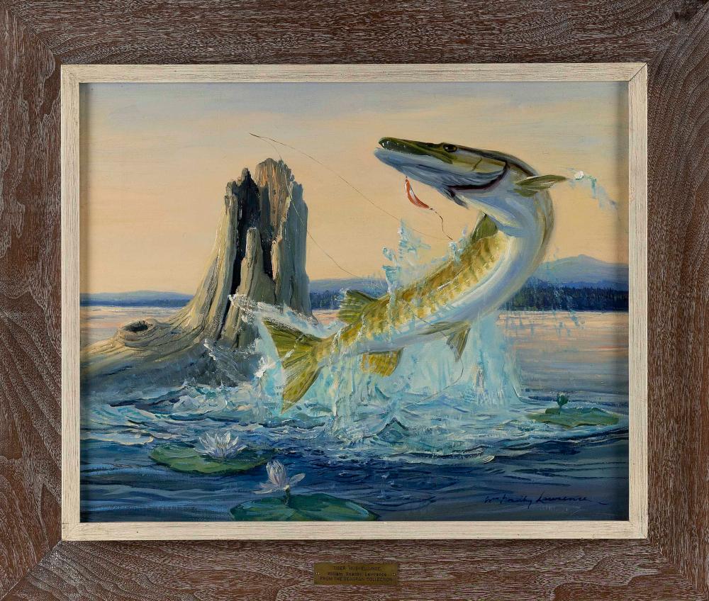 William Goadby Lawrence comparable auction result: william goadby lawrence new york maine 1913 2002 tiger muskellunge oil on canvas 16 x 20 framed 22 x 26