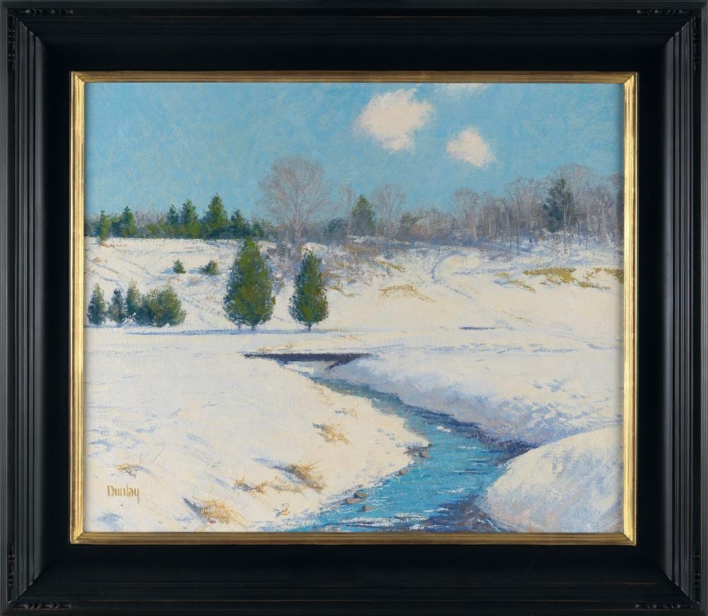 Tom Dunlay comparable auction result: thomas russell dunlay massachusetts 1951 january thaw 1981 oil on canvas 25 x 30 framed 34 x 39