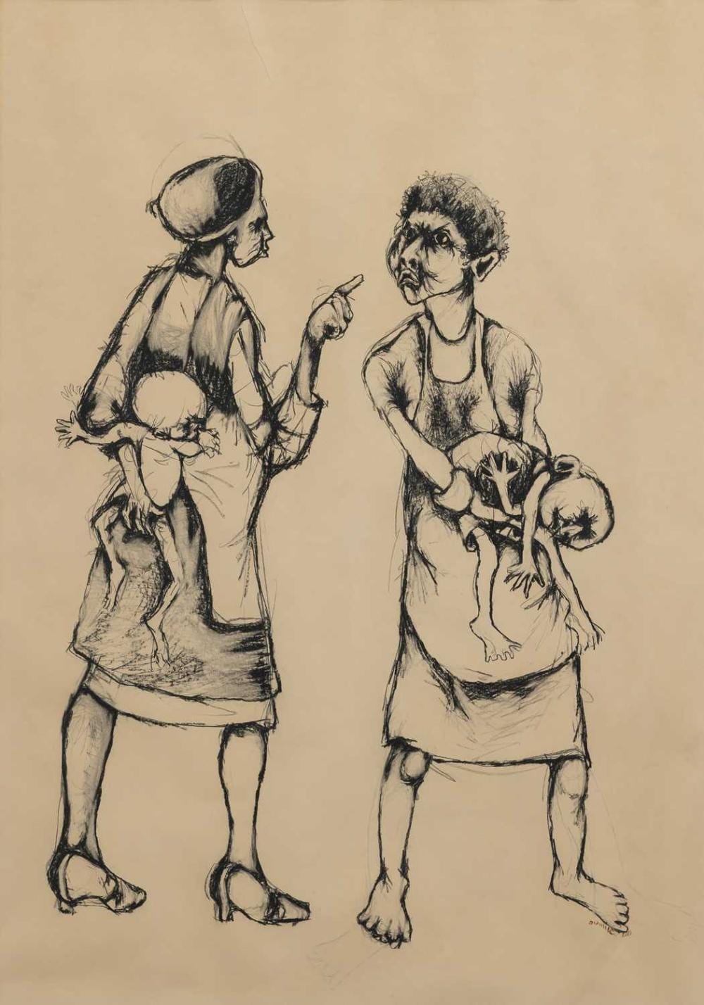 Dumile comparable auction result: dumile feni south africa 1939 1991 two ladies with children in arms