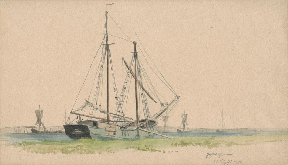 Friedrich von Amerling comparable auction result: friedrich harald otto julius gaffelschoner im hafen von stralsund oder wiek auf r gen