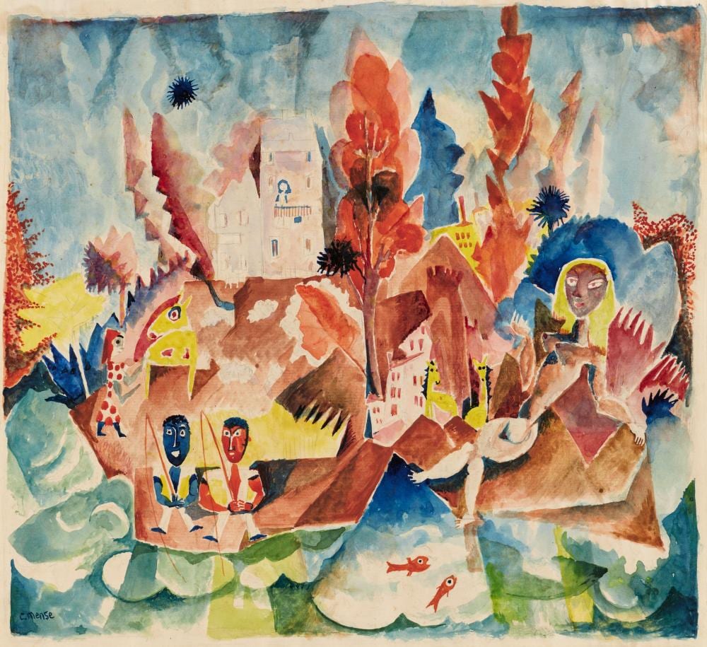 Carl Mense comparable auction result: carlo mense bathers at the river with fishermen