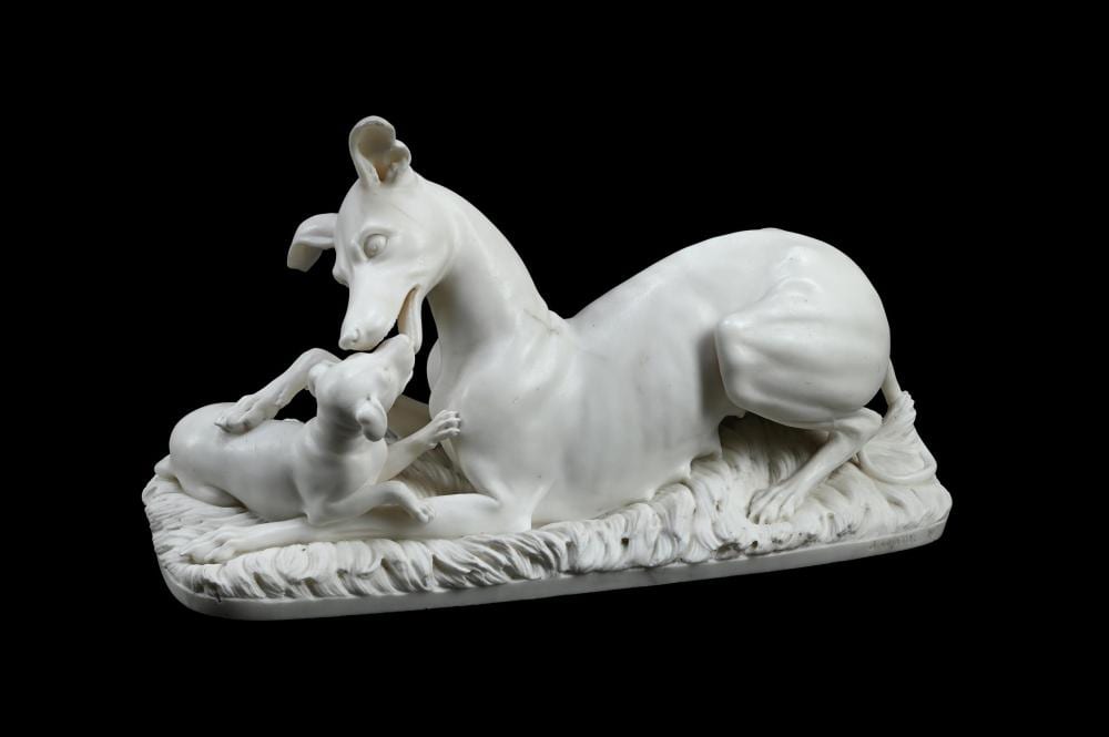 joseph gott 1785 1860 a white marble group of a greyhound bitch and puppy mid 19th century · Dreweatts 1759 Fine Sales · 2024-12-03 Joseph Gott comparable auction result: joseph gott 1785 1860 a white marble group of a greyhound bitch and puppy mid 19th century