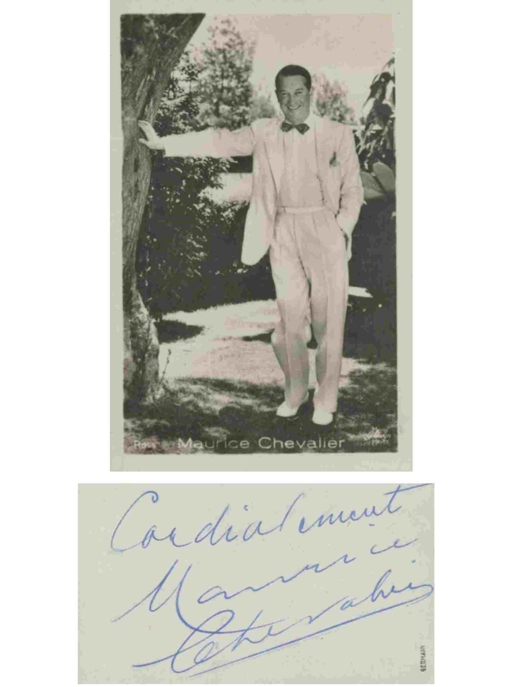 Maurice Chevalier comparable auction result: maurice chevalier 3x2 inch black and white photo signature on reverse good condition all