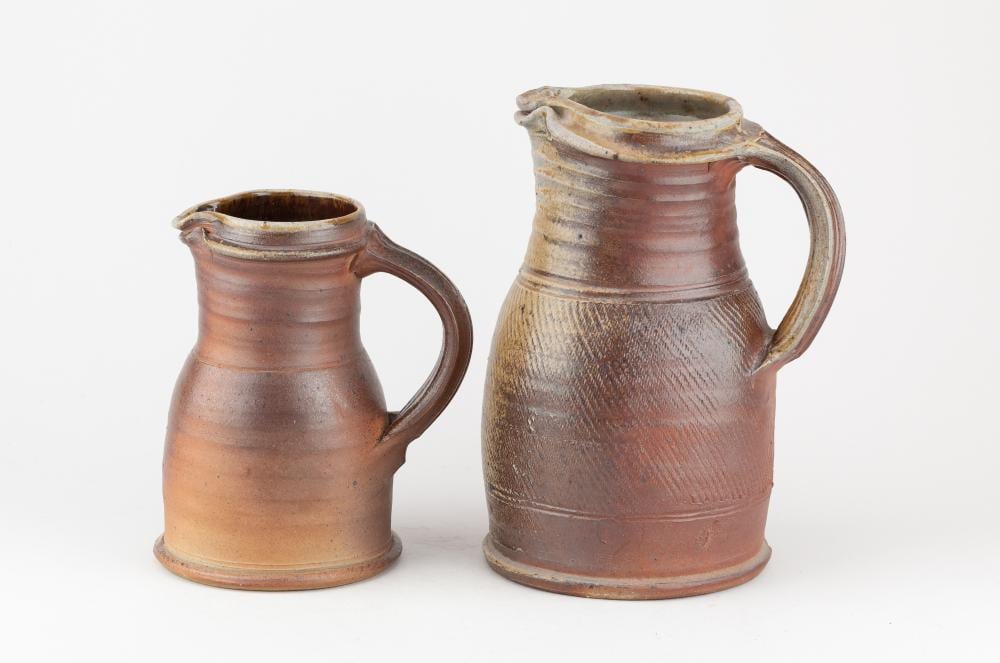 Eric Astoul comparable auction result: eric astoul born 1954 for la borne a wood fired stoneware jug with lightly impressed decoration incised signature and pottery name height 22 5cm and a smaller example 2