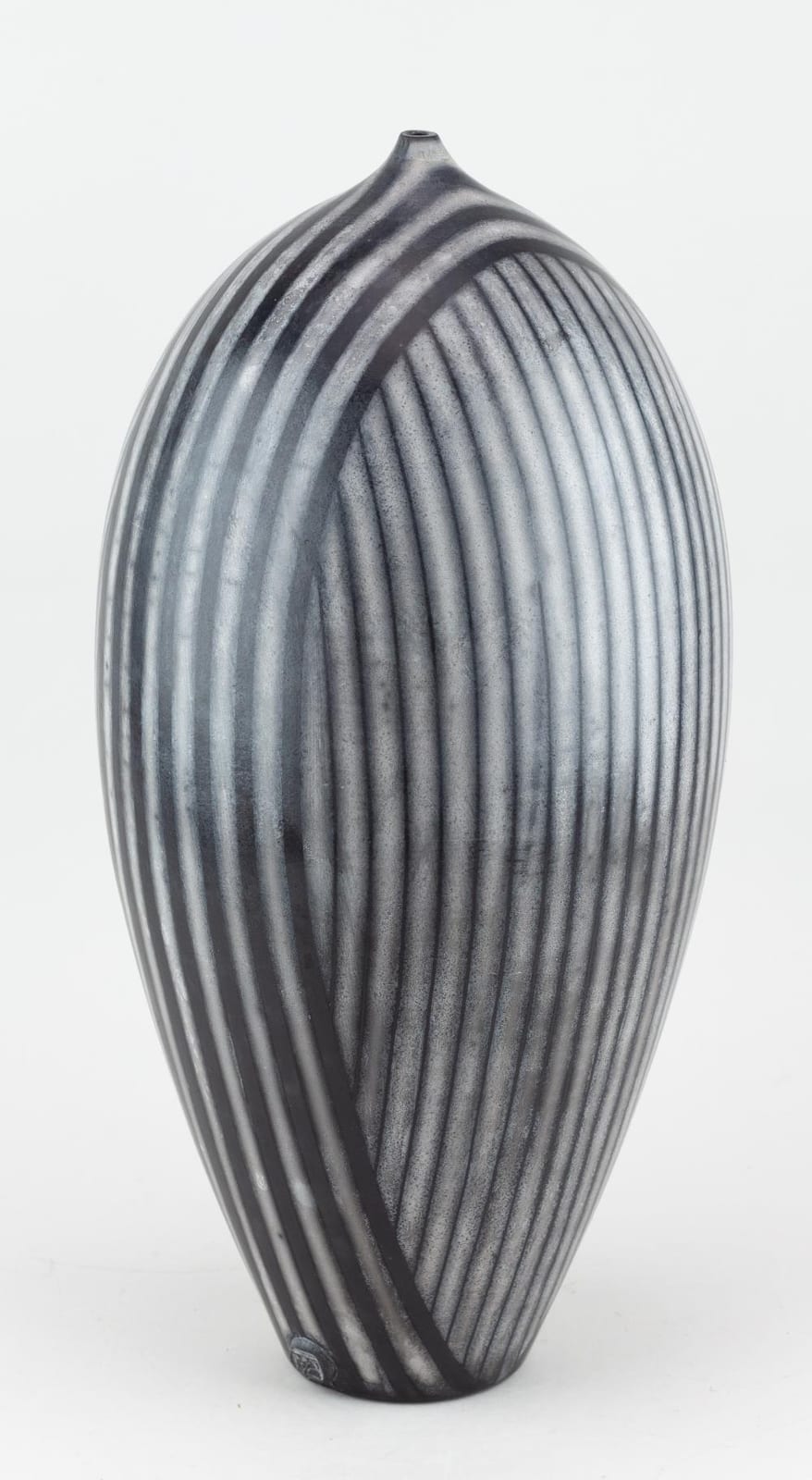 Tim Andrews comparable auction result: tim andrews born 1960 a tall raku humbug bottle with smoky surface decorated with black and grey stripes sprigged ta mark dated 2011 height 41 5cm