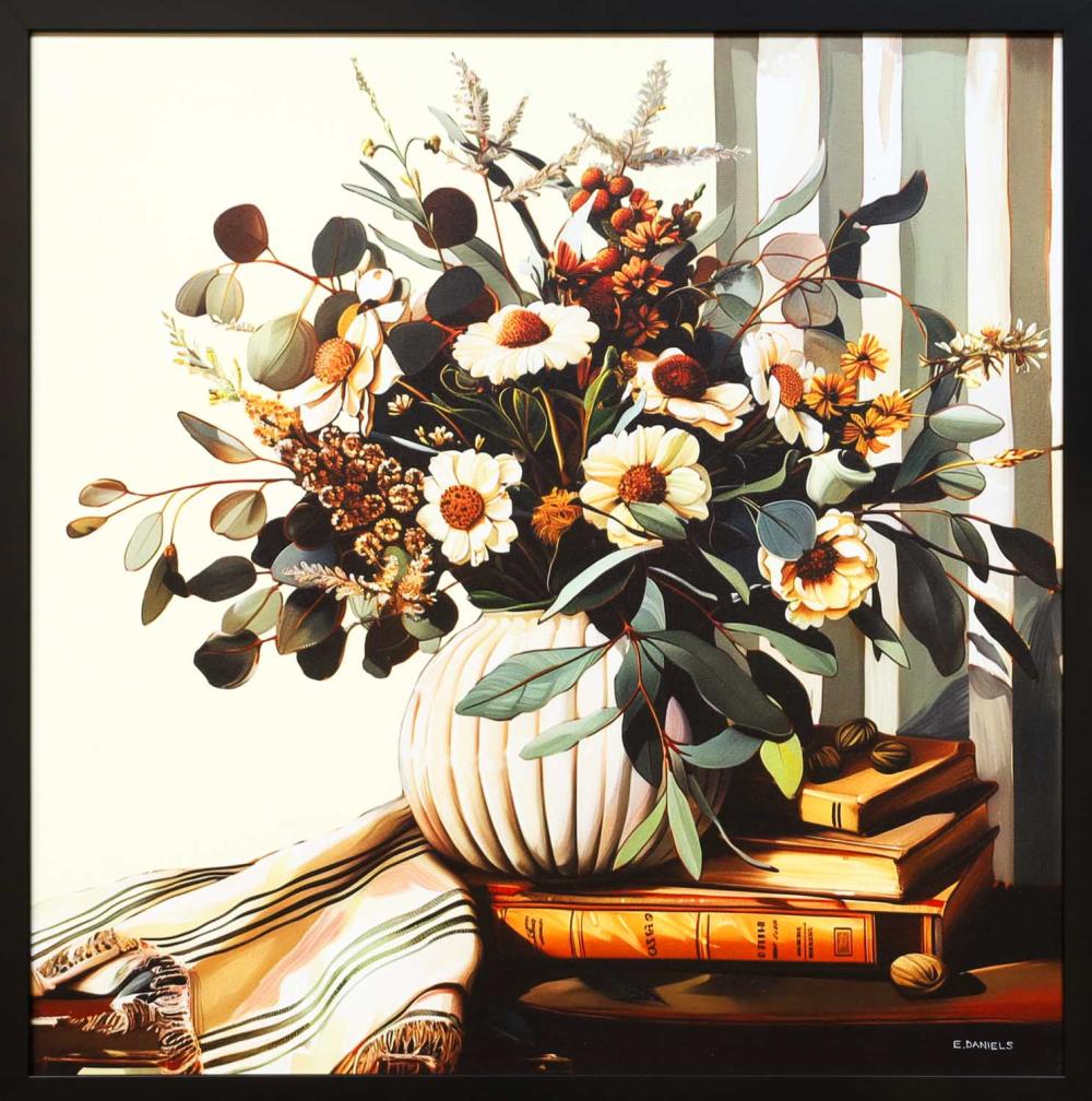 Elizabeth Daniels comparable auction result: elizabeth daniels still life with garden flowers mixed media digital giclee on alluminium 65cm x 64cm