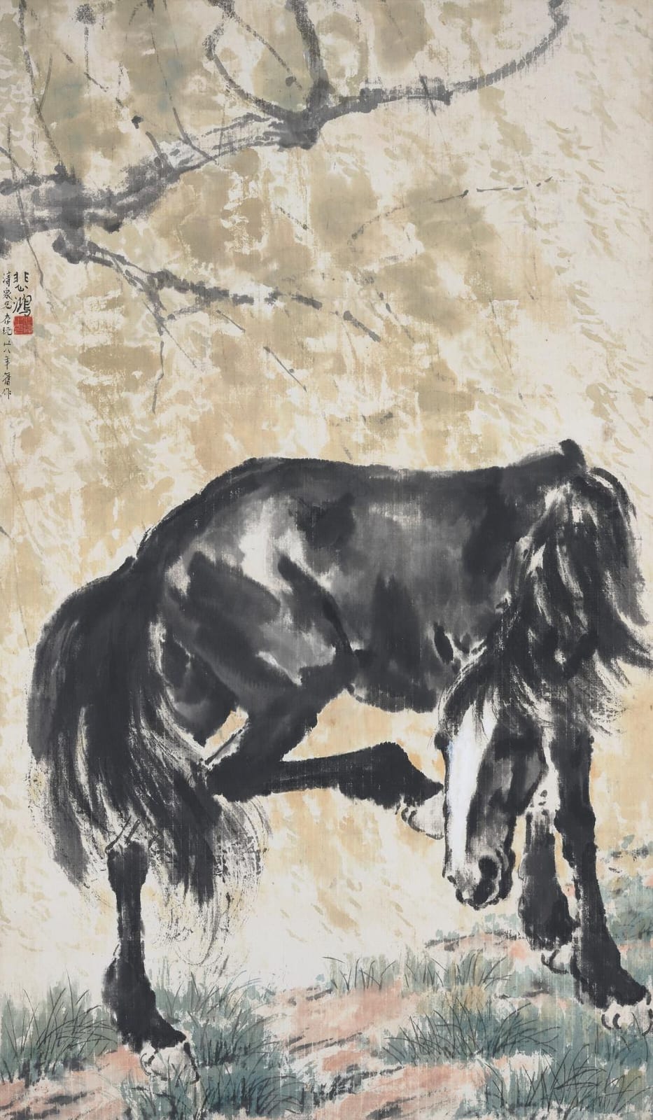 Xu Beihong (1895-1953). Horse Scratching. Hanging scroll, ink and colour on comparable sale