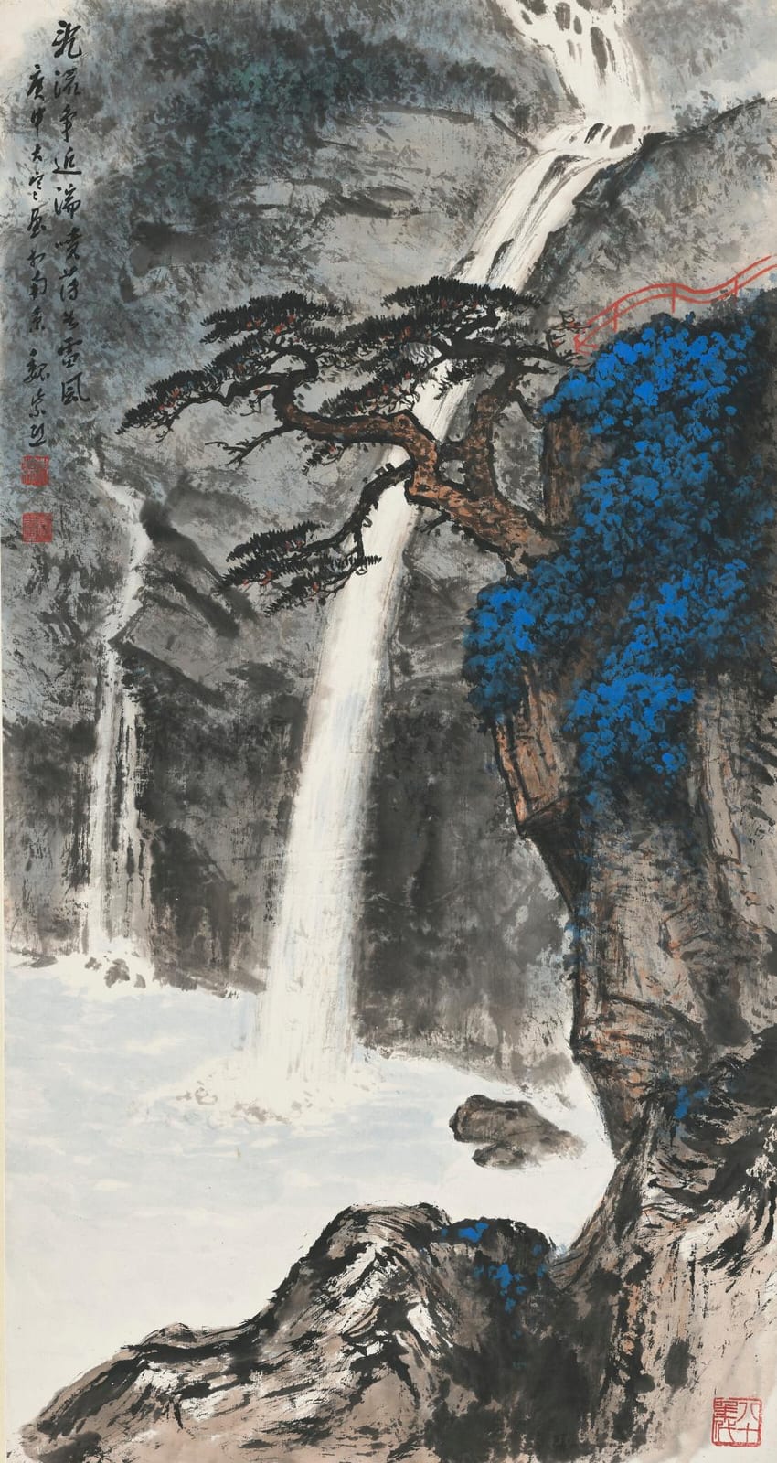 Zixi Wei comparable auction result: wei zixi 1915 2002 waterfall by the old pine hanging scroll ink and co