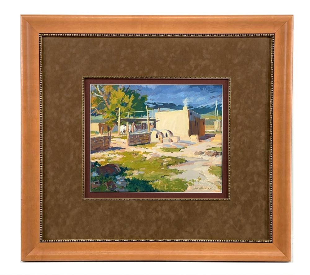 Ned Mueller comparable auction result: ned mueller taos storm gouache on board