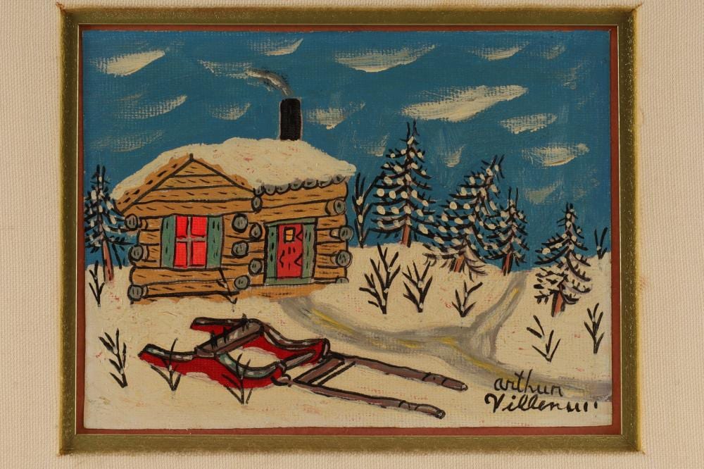 Arthur Villeneuve comparable auction result: arthur villeneuve painting cabin winter landscape