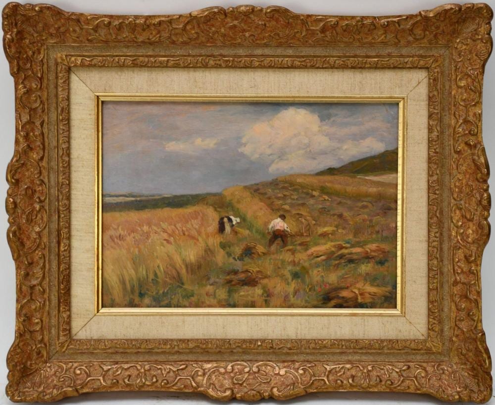 Henri Duhem comparable auction result: henri duhem 1860 1941 french 19th century champs de ble oil on panel depicting field in france with two workers signed lower left