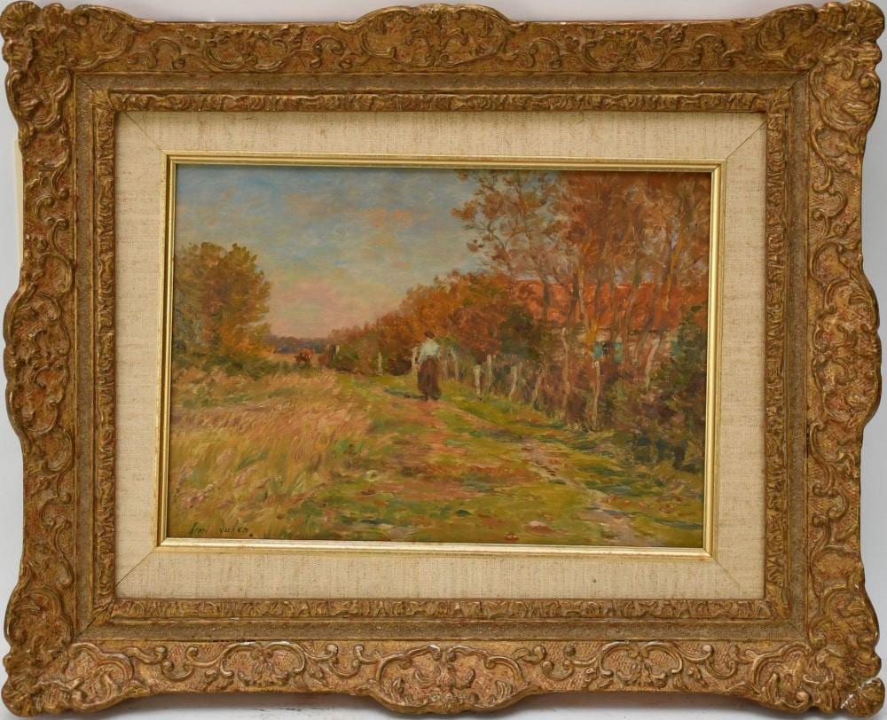 Henri Duhem comparable auction result: henri duhem 1860 1941 20th century french paysage daumes causes oil on board depicts woman walking along country road signed lower left henri duhem