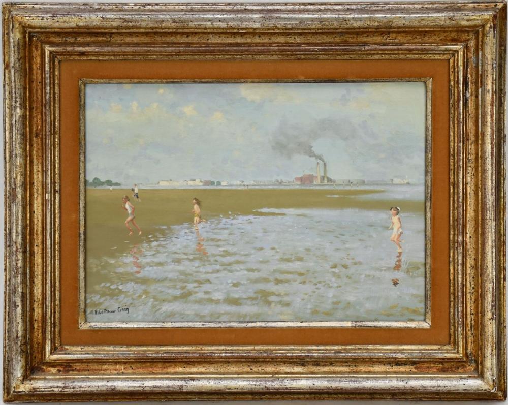 Henry Robertson Craig comparable auction result: henry robertson craig british 1916 1984 oil on board children playing at the beach signed lower left 14 x 10 1 4 board 16 x 20 overall