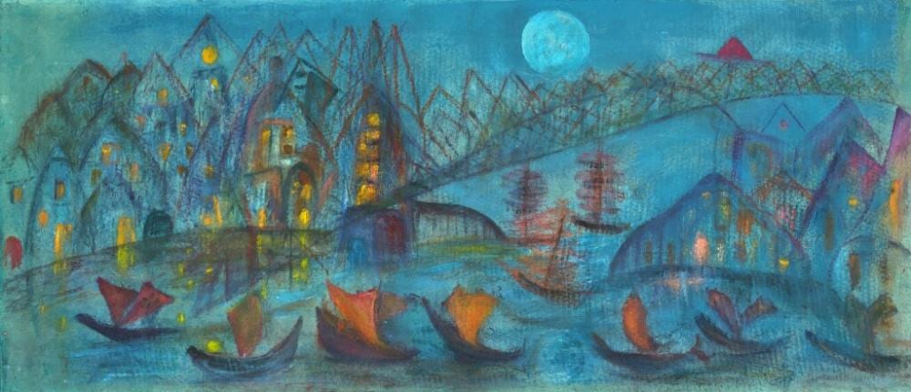 Alice (1904) Rahon comparable auction result: ciudad a la luz de la luna