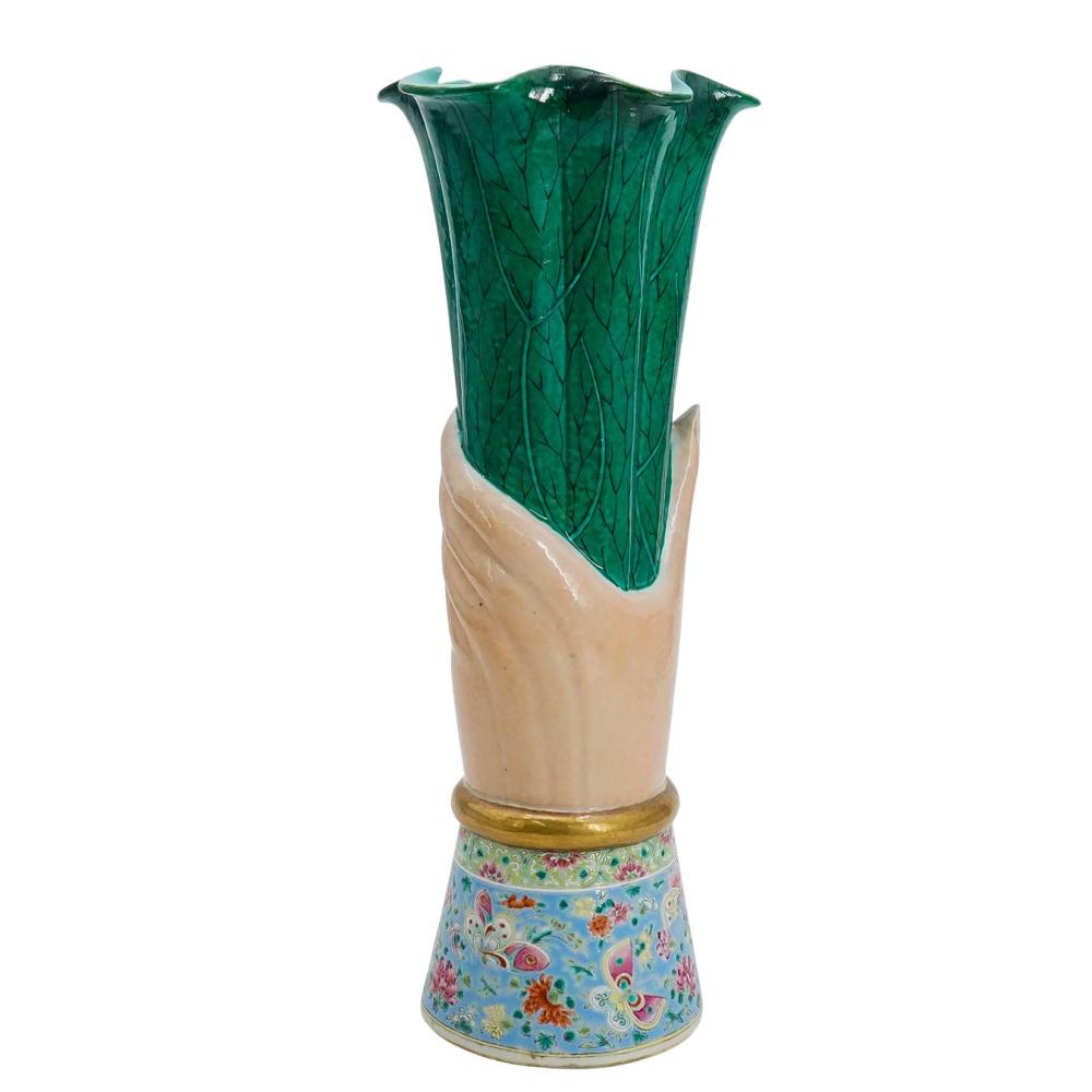 Unusual Antique Chinese Export Famille Rose Porcelain Hand Vase sold by Akiba Galleries, lot 8 — auction record photograph
