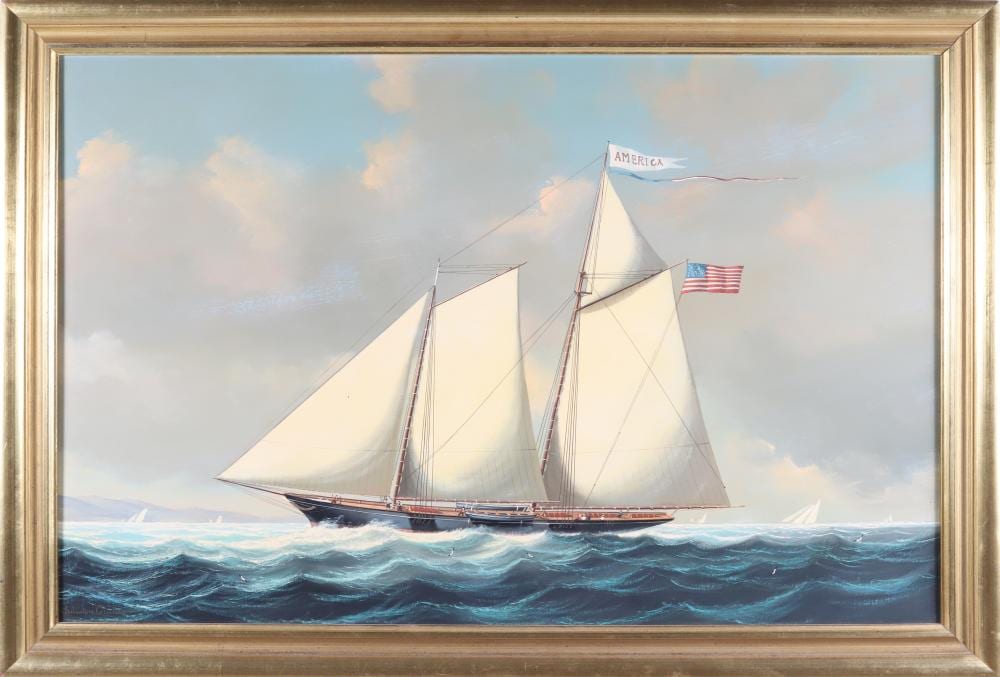 Salvatore Colacicco comparable auction result: salvatore colacicco oil on board two mast sailing sloop