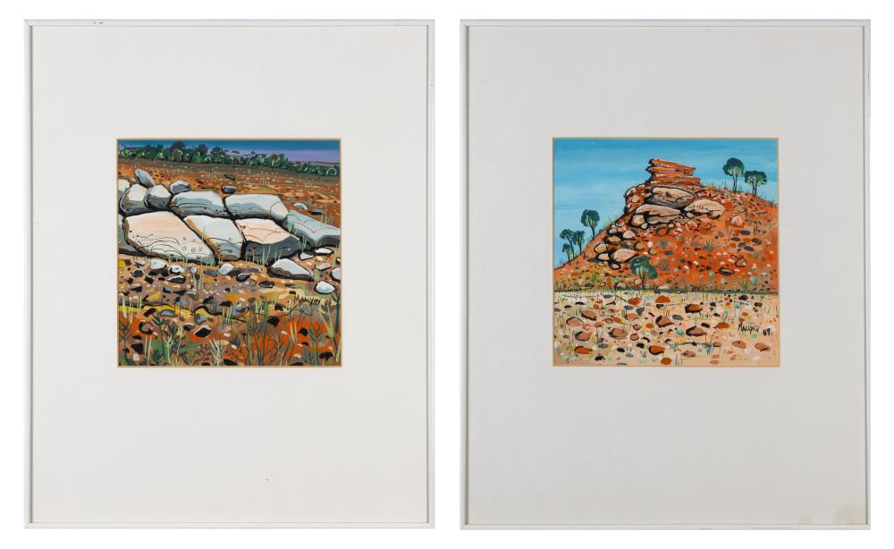 Greg Mallyon comparable auction result: greg mallyon born 1954 aboriginal rock carvings and landscape innamincka 1989