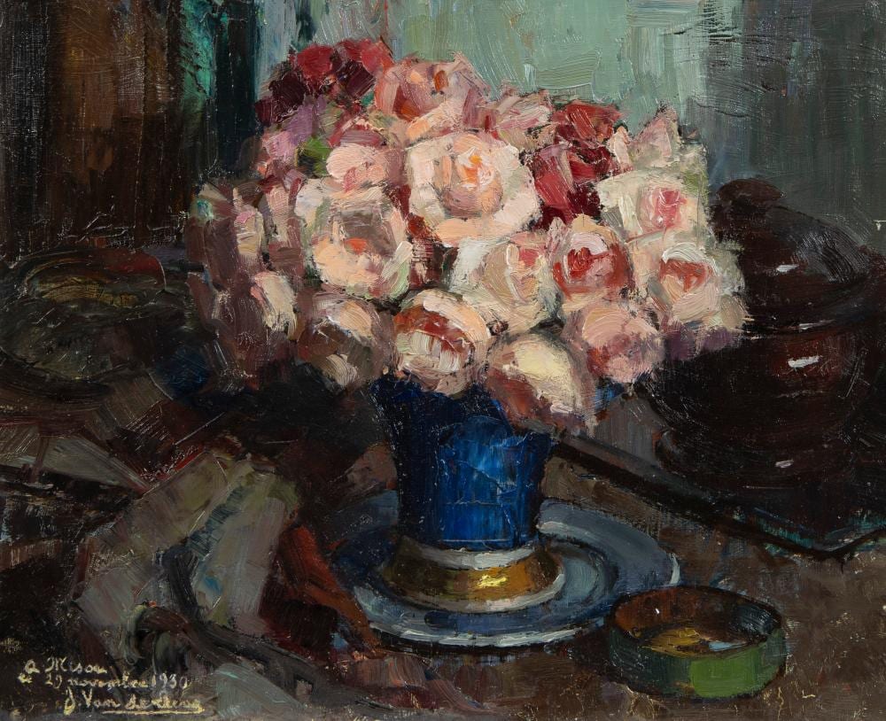 Jules van de Leene comparable auction result: jules van de leene 1887 1962 oil on cardboard still life with roses signed and dated 1930