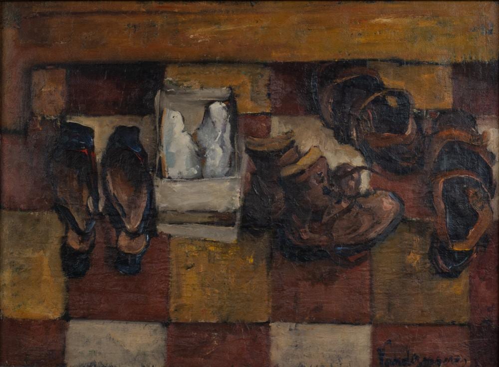 Henri Vandermoere comparable auction result: henri vandermoere 1939 oil on canvas four pairs of shoes signed
