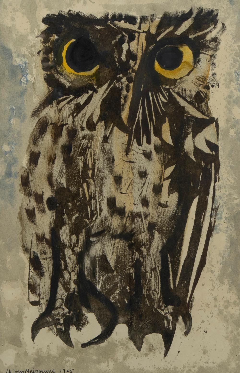Alfons van Meirvenne comparable auction result: alfons van meirvenne 1932 oil on paper owl signed and dated 1965