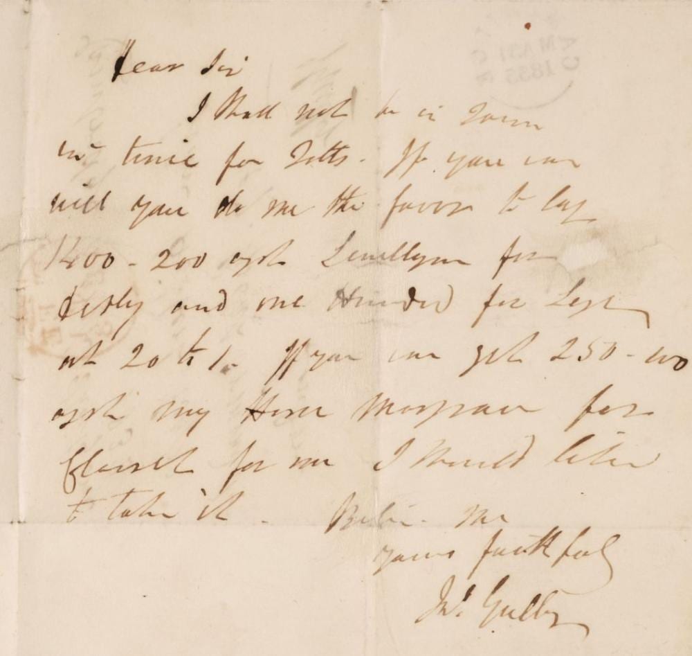 GULLY comparable auction result: gully john 1783 1863 autograph letter signed jno gully cambridge 31 march 1833