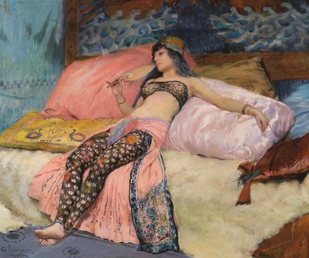 Georges Rochegrosse comparable auction result: georges rochegrosse 1859 1938 portrait pr sum de sarah bernhardt ou odalisque allong e