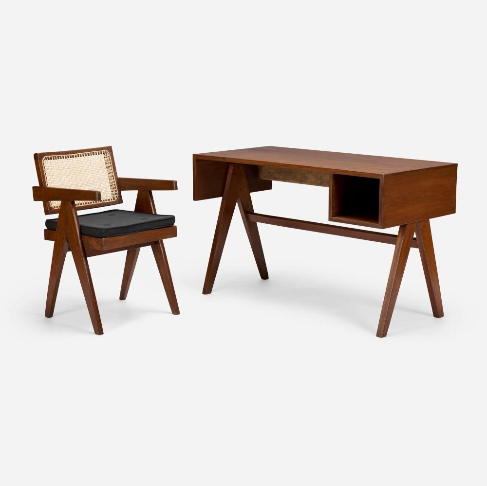 Pierre Jeanneret, Desk and Office cane chair from Chandigarh sold by Los Angeles Modern Auctions, lot 157 — auction record photograph