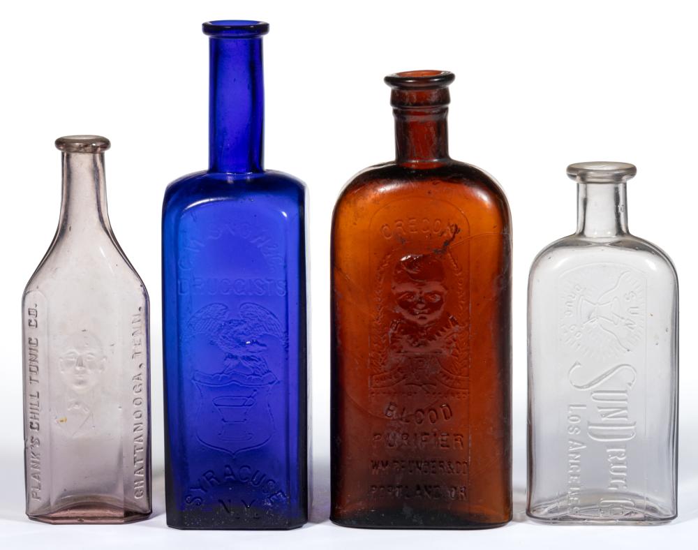 Auction comp thumbnail for ASSORTED PICTORIAL PATENT MEDICINE / DRUGGIST BOTTLES, LOT OF FOUR (Jeffrey S. Evans & Associates, Lot 133)