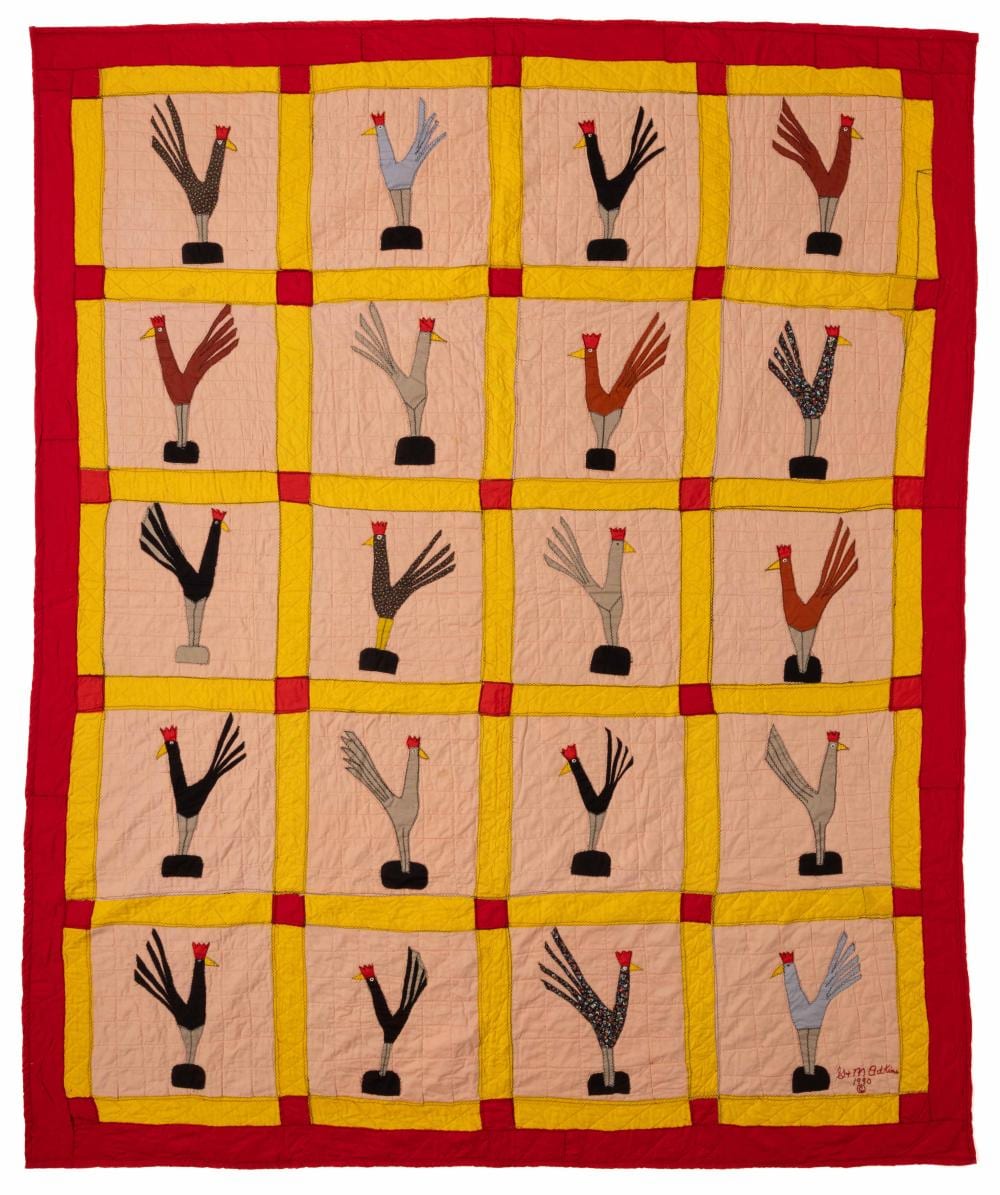 Minnie Adkins comparable auction result: minnie adkins kentucky b 1934 and garland adkins kentucky 1928 1997 outsider art rooster applique quilt