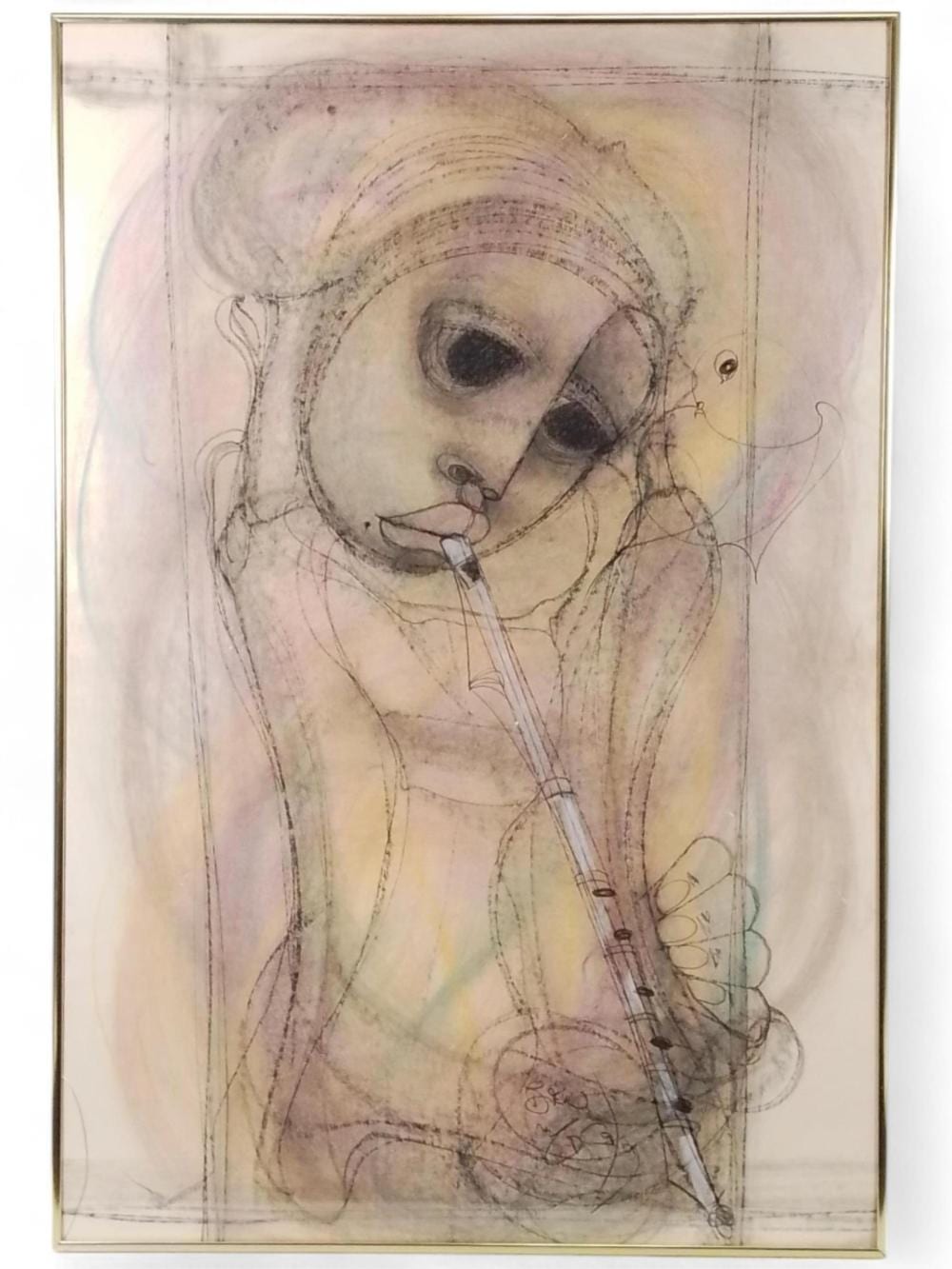Benjamin Mzimkulu Macala comparable auction result: ben macala flute player mixed media on paper