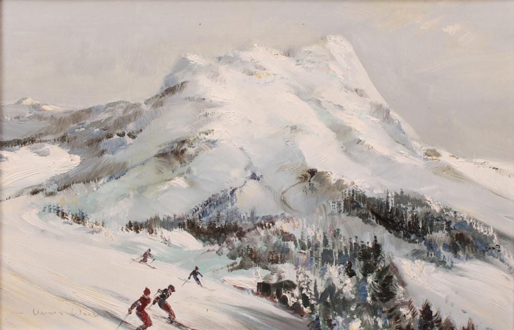 Vernon Ward comparable auction result: vernon ward 1905 1985 ski run past the eiger signed oil on board 28 5cm